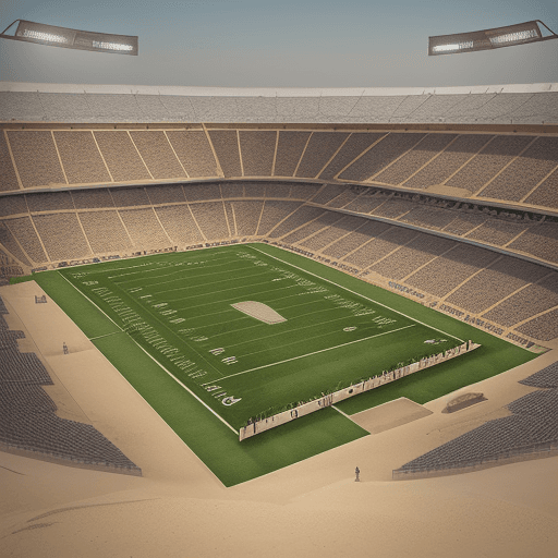 AI generated: photograph Design of a football stadium in the days of the ancient Egyptian Pharaohs
