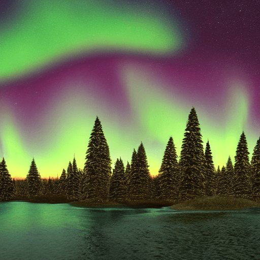 AI generated: beautiful landscape, lake, starry night, northern lights, octane render, hyper realistic, maximum de...