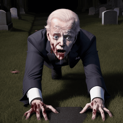 AI generated: Joe Biden as a zombie crawling out of the grave