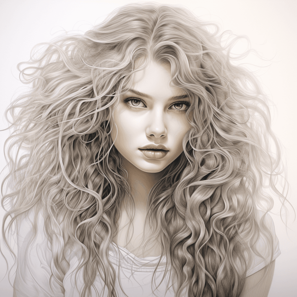 AI generated: Cute girl with long curly hair and beautiful face by evkasin, in the style of anime art, light silve...