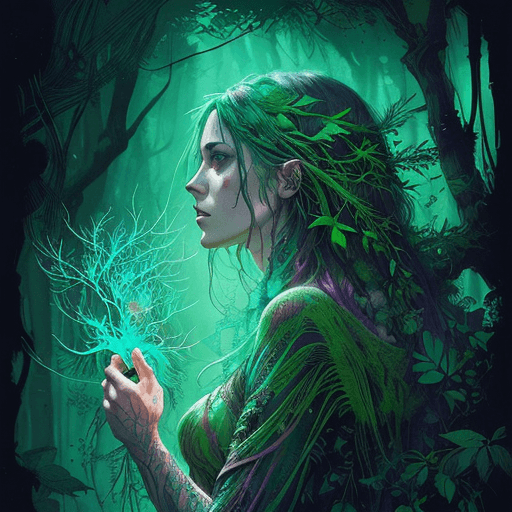AI generated: female druid deep in a forest | centered| key visual| intricate| highly detailed| breathtaking beaut...