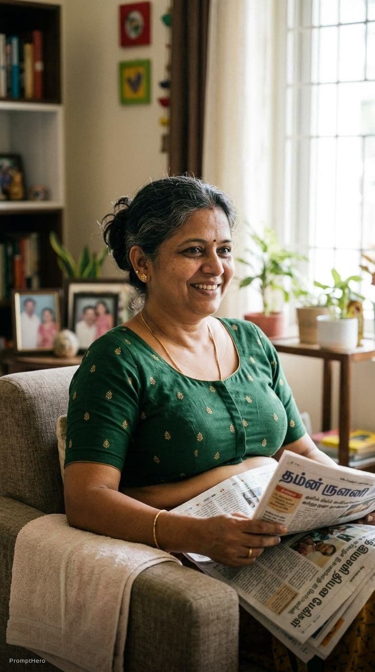 AI generated: Aunty in her blouse only 