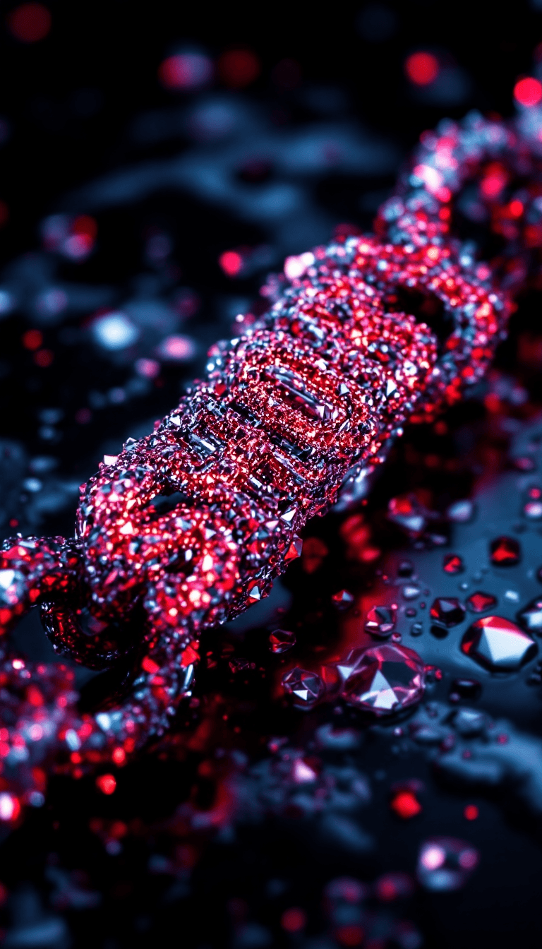 AI generated: big diamond ice out cuba chain. On the Chain  is the text: SHOBY" in a abstract red diamond font sty...