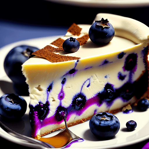 AI generated: food photography,cheese cake,blueberries,cinnamon,in a luxurious Michelin kitchen style, depth of fi...