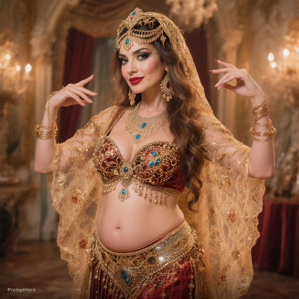 AI generated: Realistic image of me beautiful a belly dancer arabic style. Don't change my face 