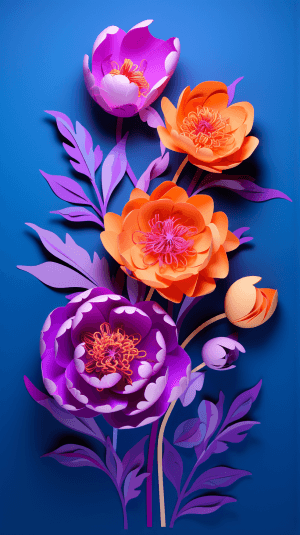 AI generated: Paper cut of a flower, with vibrant colors, delicate petals, Sam Guay, Studio Light, vivid purple ba...