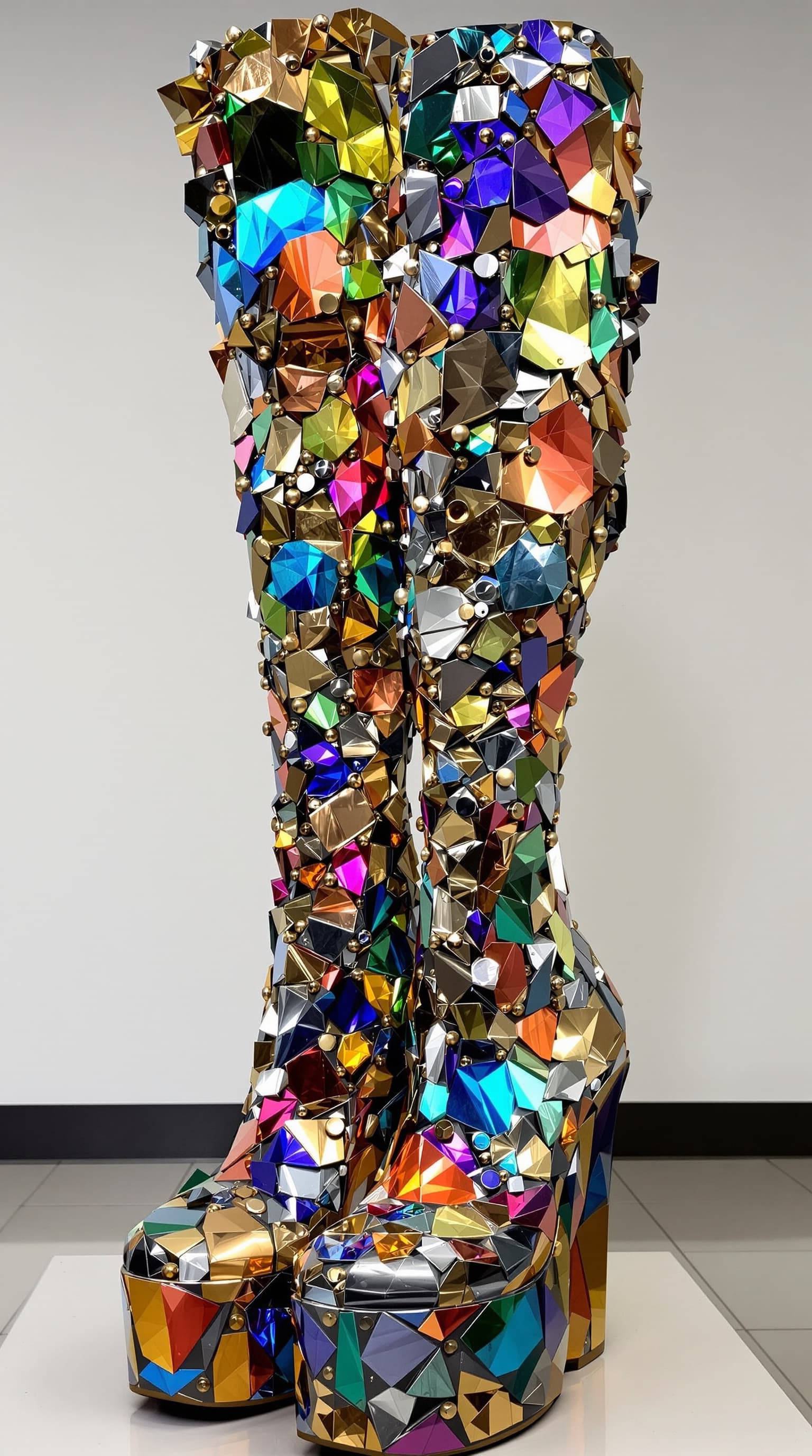 AI generated: An exquisitely crafted abstract face sculpture gleams with vibrant colors of copper, platinum, gold,...