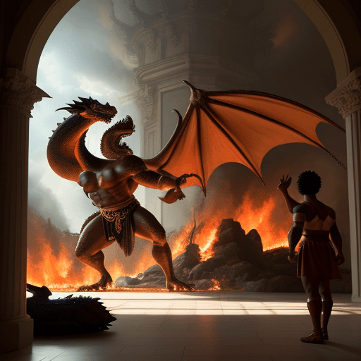 AI generated: Hyper realistic long shot photo of a mid century century castle on fire from 3 headed dragon mid bat...