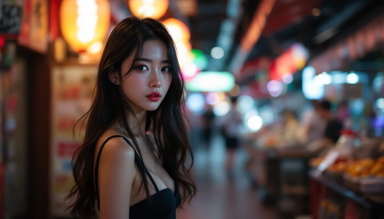 AI generated: Full body photo of Risa, a Japanese girl, wearing a black Strapless dress, Make a solemn expression,...