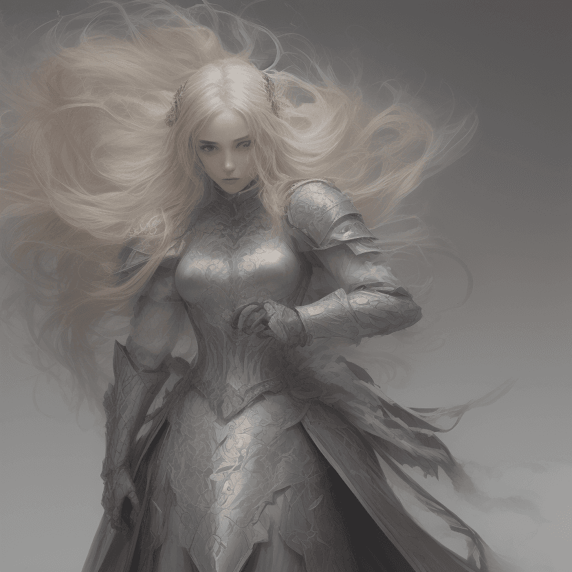 AI generated: /imagine 

The image depicts a woman in a fantasy setting, dressed in armor and holding a glowing sw...