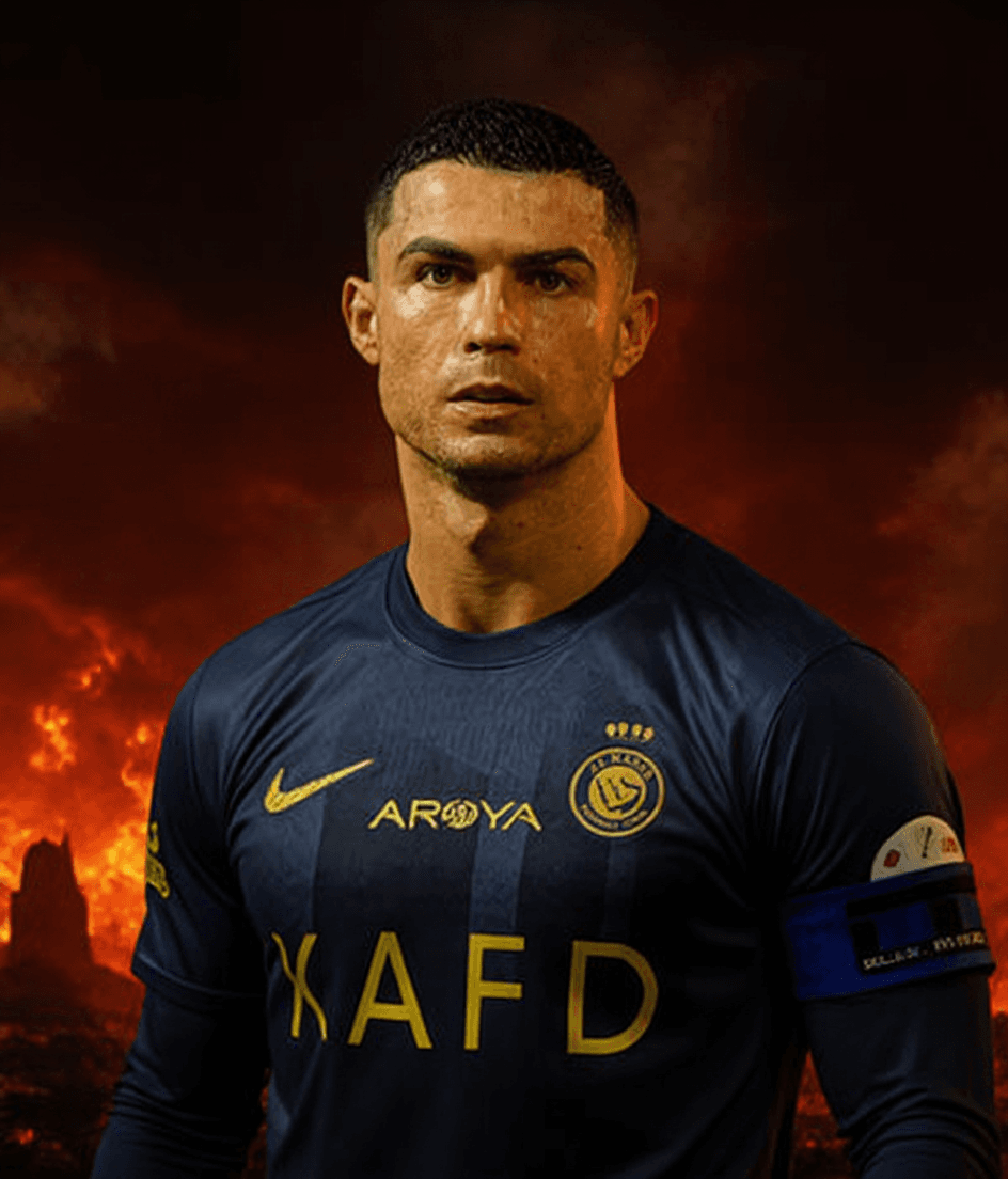 AI generated: create a hellhole landscape, dystopian end of the world with Cristiano Ronaldo as its only king