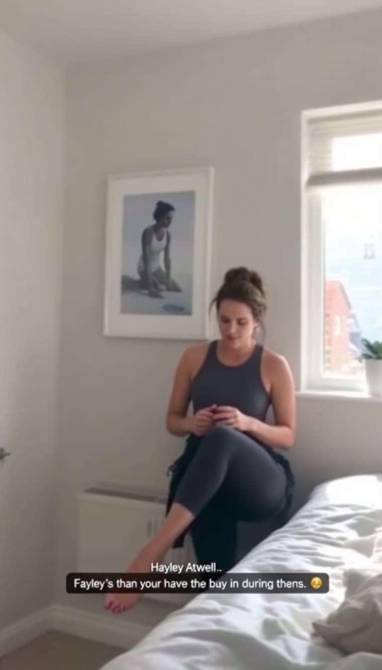 AI generated: workout,Hayley Atwell ,24-30 years old, bedroom.
