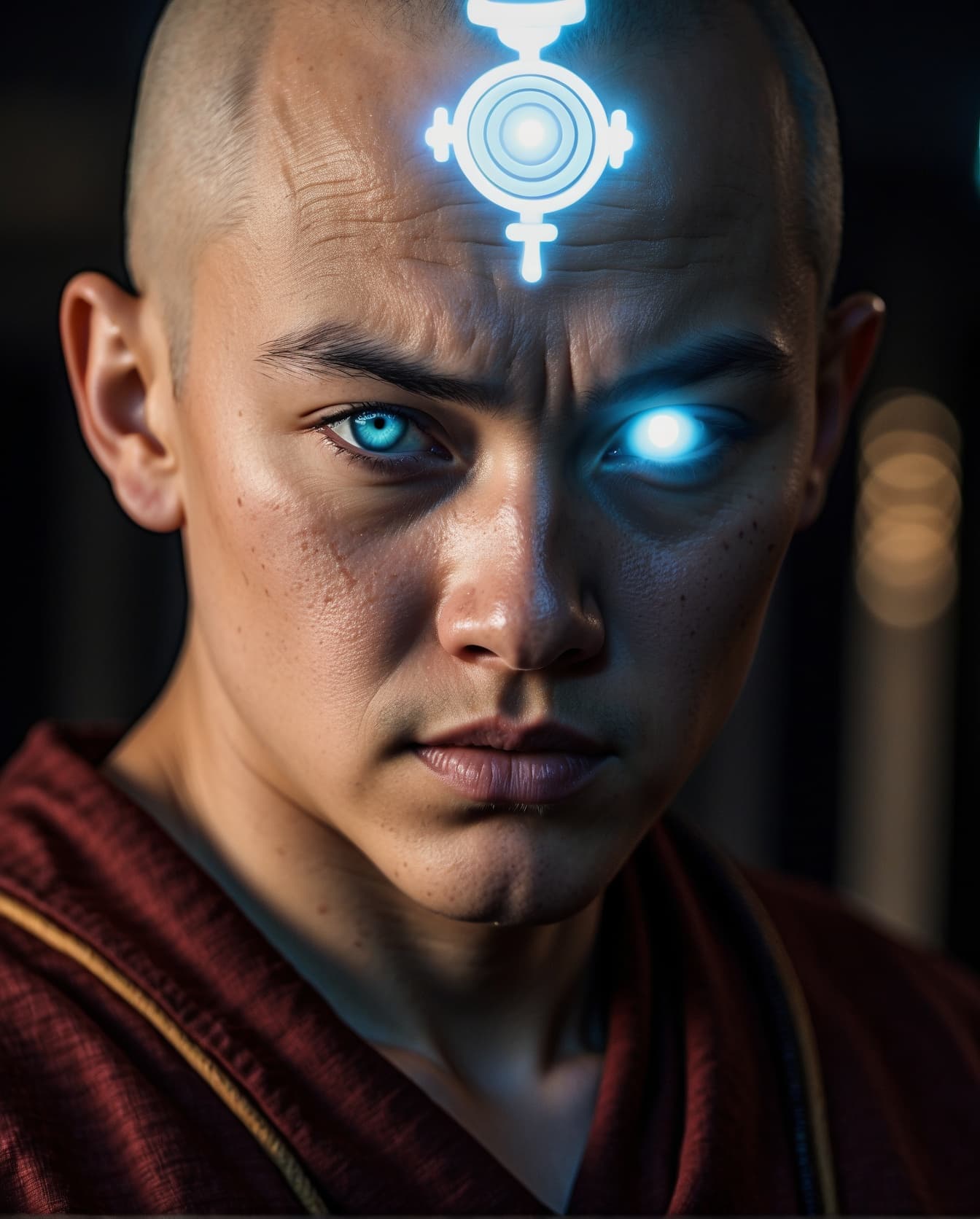 AI generated: avatar aang, the last airbender, in the style of furaffinity, orange robes, red, #vfxfriday, massurr...