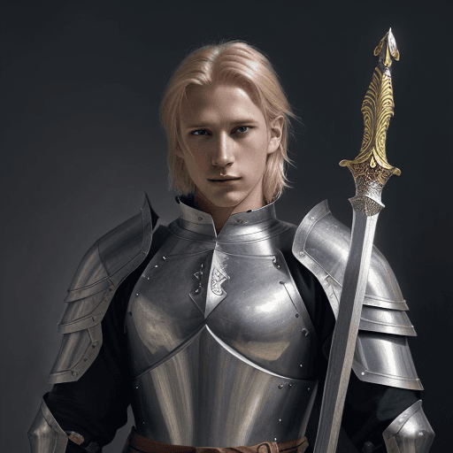 AI generated: blond man in armor with a sword and fire, fantasy paladin man, gorgeous male paladin, portrait of ma...