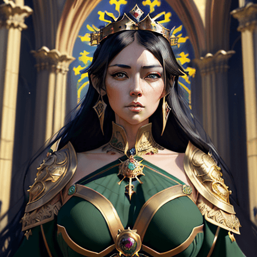 AI generated: realistic, fantasy, empress, full-length portrait, 4k fantasy art, black haired woman with green eye...