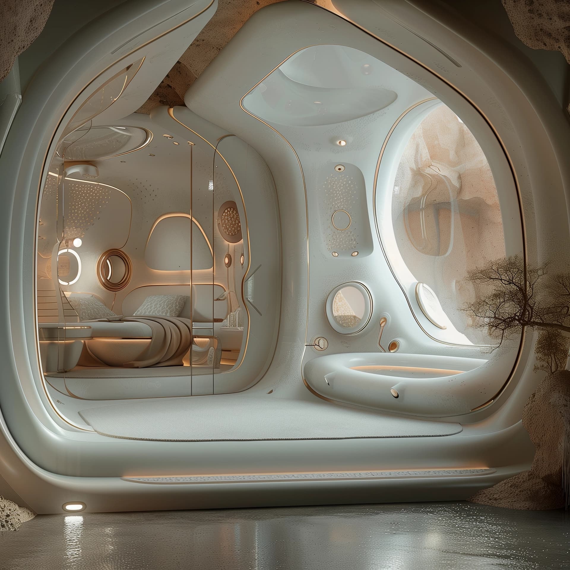 AI generated: Interior design of a home on the planet Venus, decorated beautifully with an artistic and inspiratio...