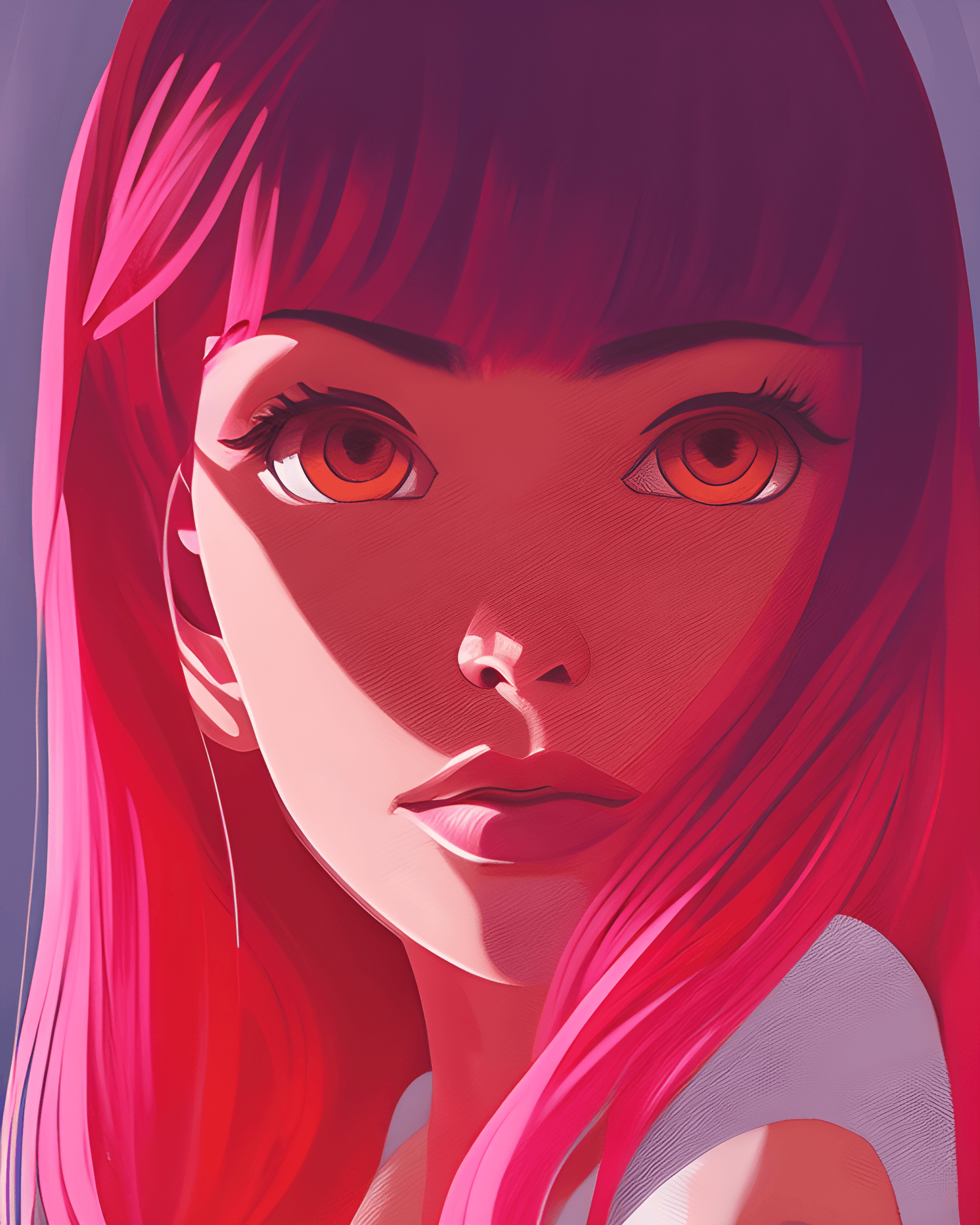 AI generated: a painting of a woman with pink hair, a digital painting, inspired by Ilya Kuvshinov, madison beer g...