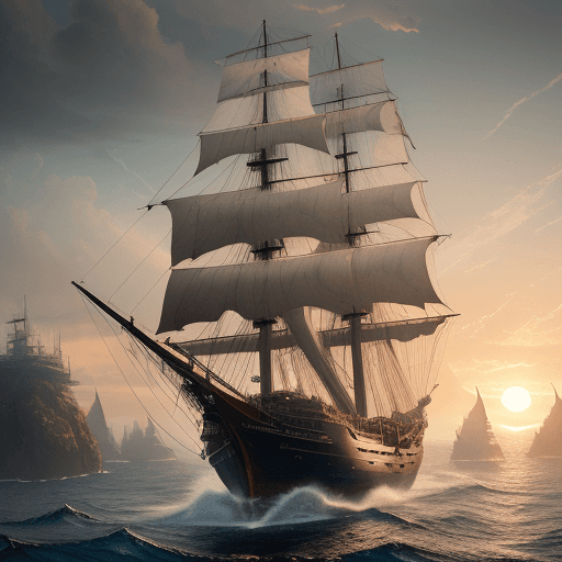 AI generated: Photo of a ultra realistic sailing ship, dramatic light, pale sunrise, cinematic lighting, battered,...