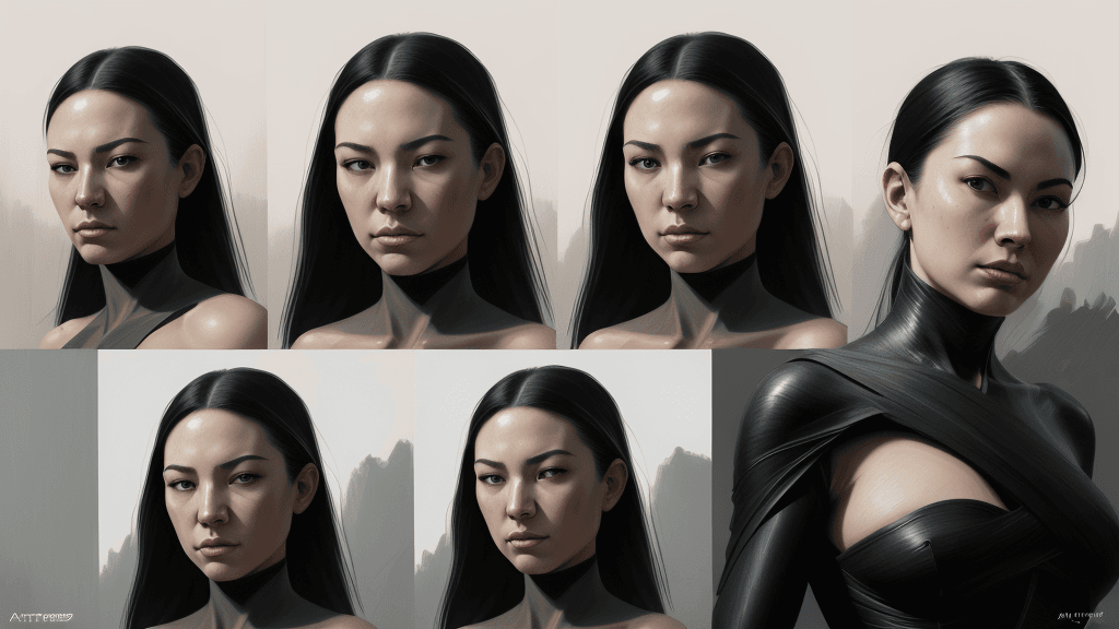 AI generated: 3 horizontal panels, night and day, Yin and Yang, expressive, detailed face, oil painting, heavy str...