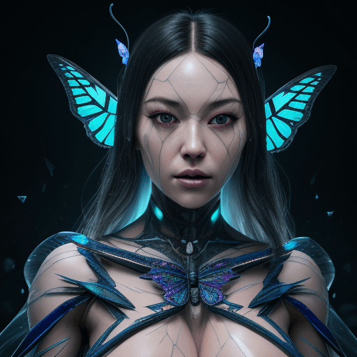 AI generated: impressive ominous fine butterfly lady shattered crystal shard glitch volumetric dynamic fluid simul...