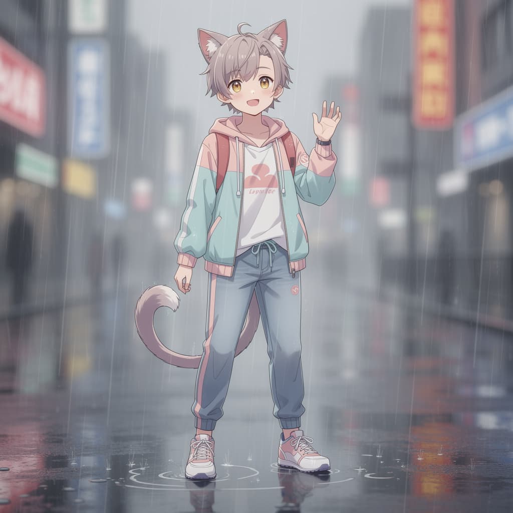 AI generated: Cute catboy wearing a soggy diaper, white_diaper, cat_boy, short_hair, 4k, anime