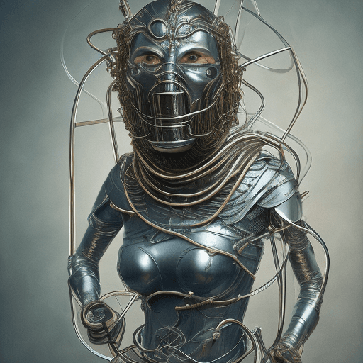 AI generated: a woman wears a mask that has wire wrapped, rebecca sugar, clamp, douglas smith, restrained forms, e...