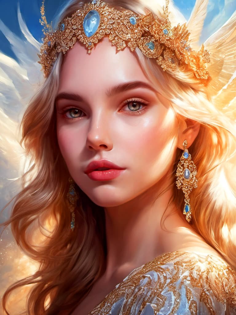 AI generated: Artistic digital oil painting of an ethereal divine being, 1 girl, heavenly, natural lighting, soft ...