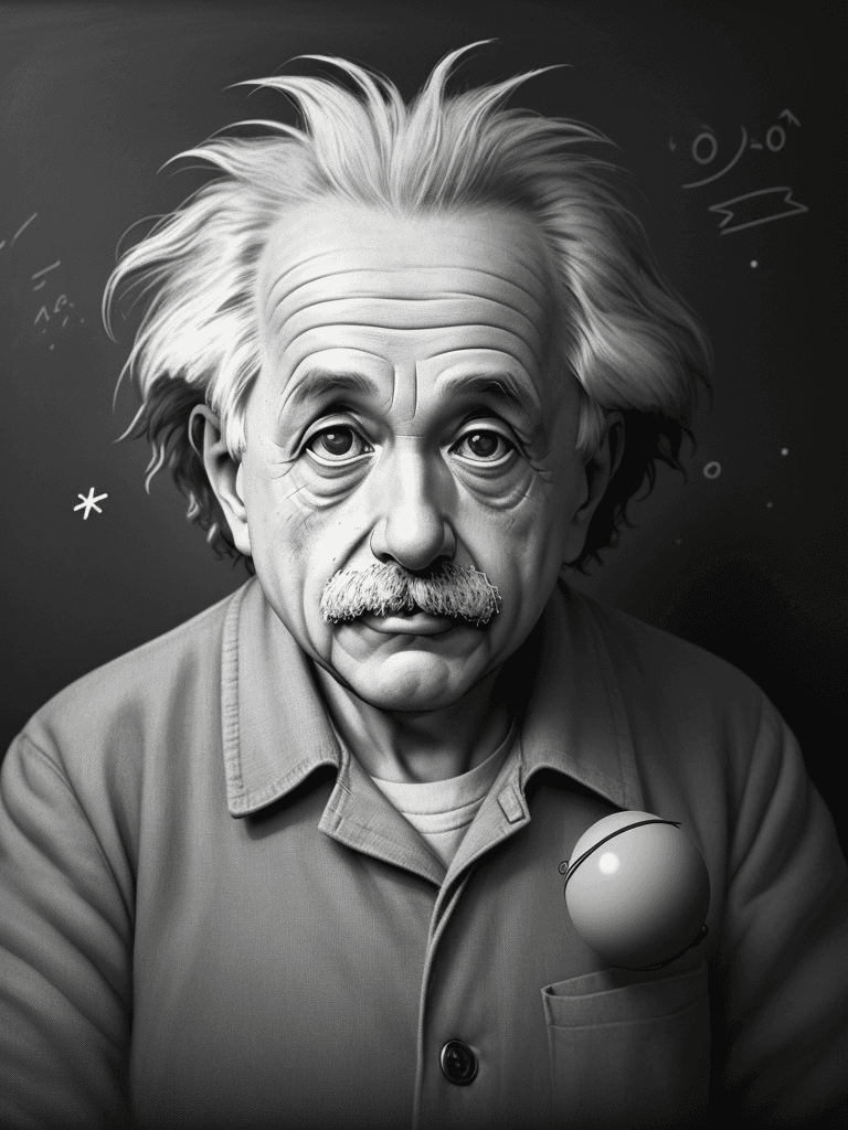 AI generated: Picture an image capturing Einstein immersed in thought. His eyes, wide with realization, stare at a...