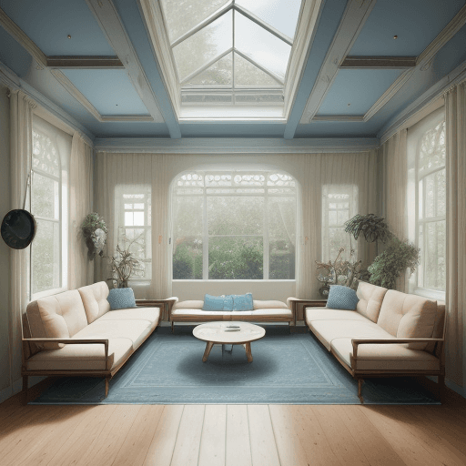 AI generated: High resolution photography interior design, dreamy sunken living room conversation pit, wooden floo...