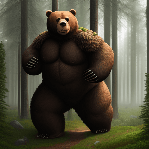 AI generated: a giant bear carries a forest on its back