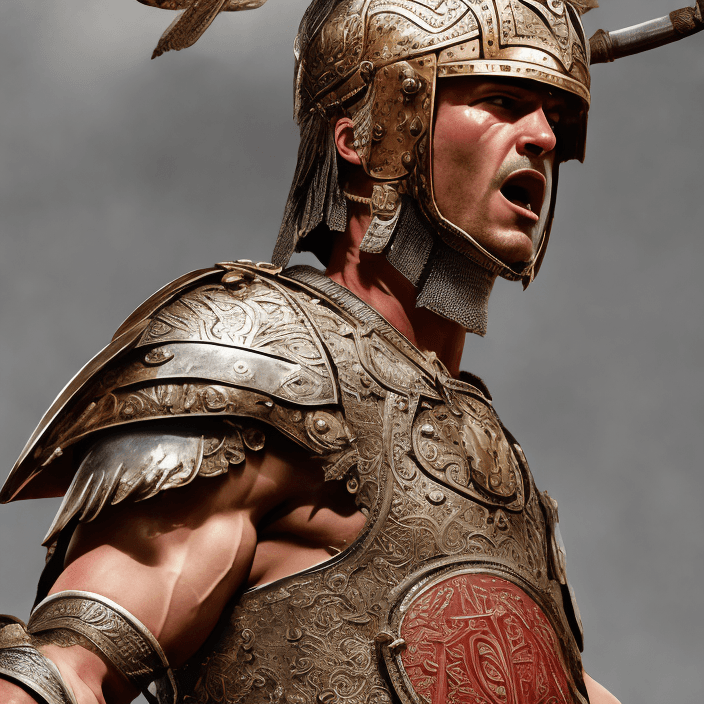 AI generated: A highly detailed hyperealistic picture of a Roman gladiator, captured in a commanding and intense p...