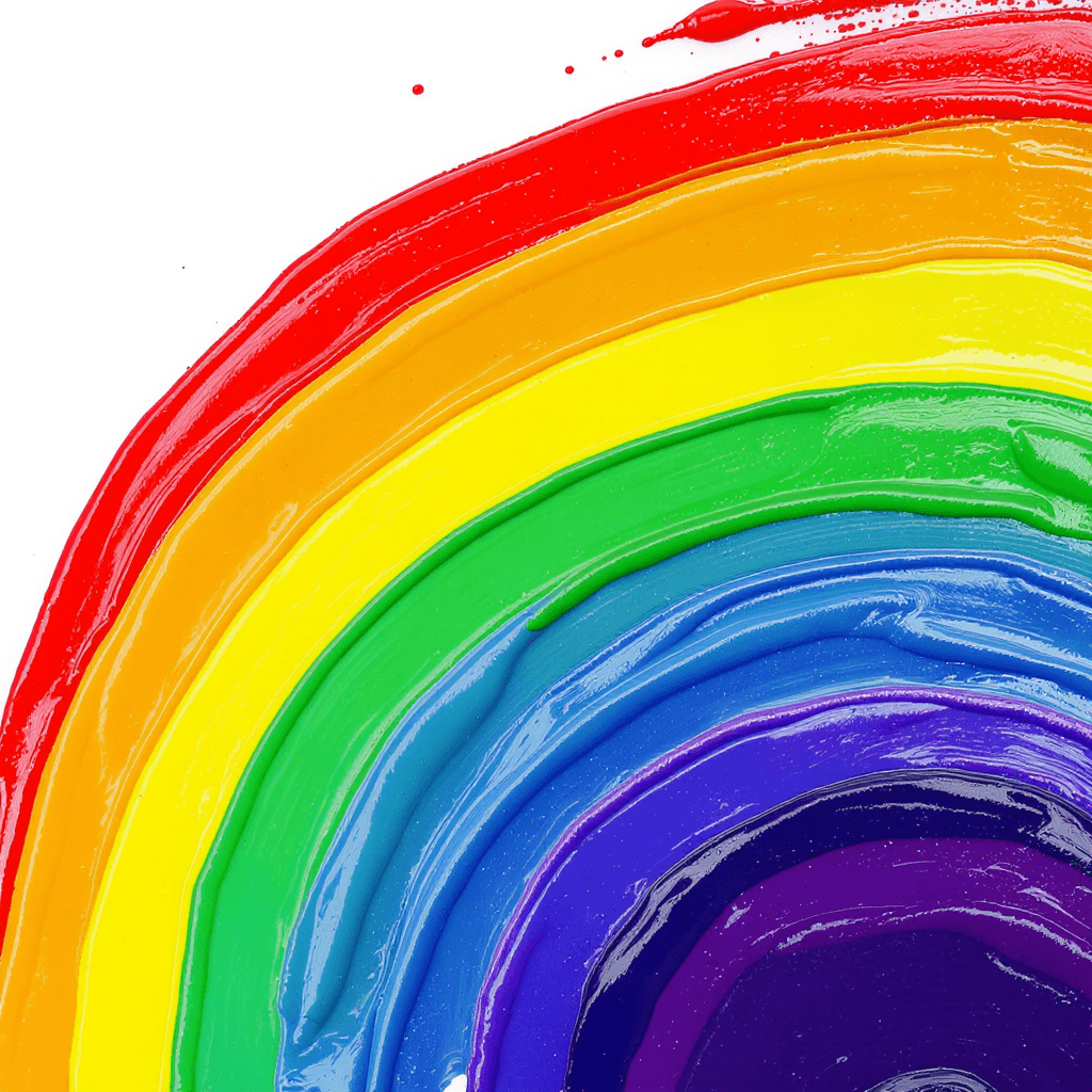AI generated: Create an image of half rainbow, starting in the bottom left and going to top center. Medium is wet ...