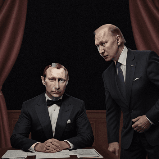 AI generated: Tucker Carlson interviews Vladimir Putin, with Joe Biden hiding behind the curtain looking terrified...