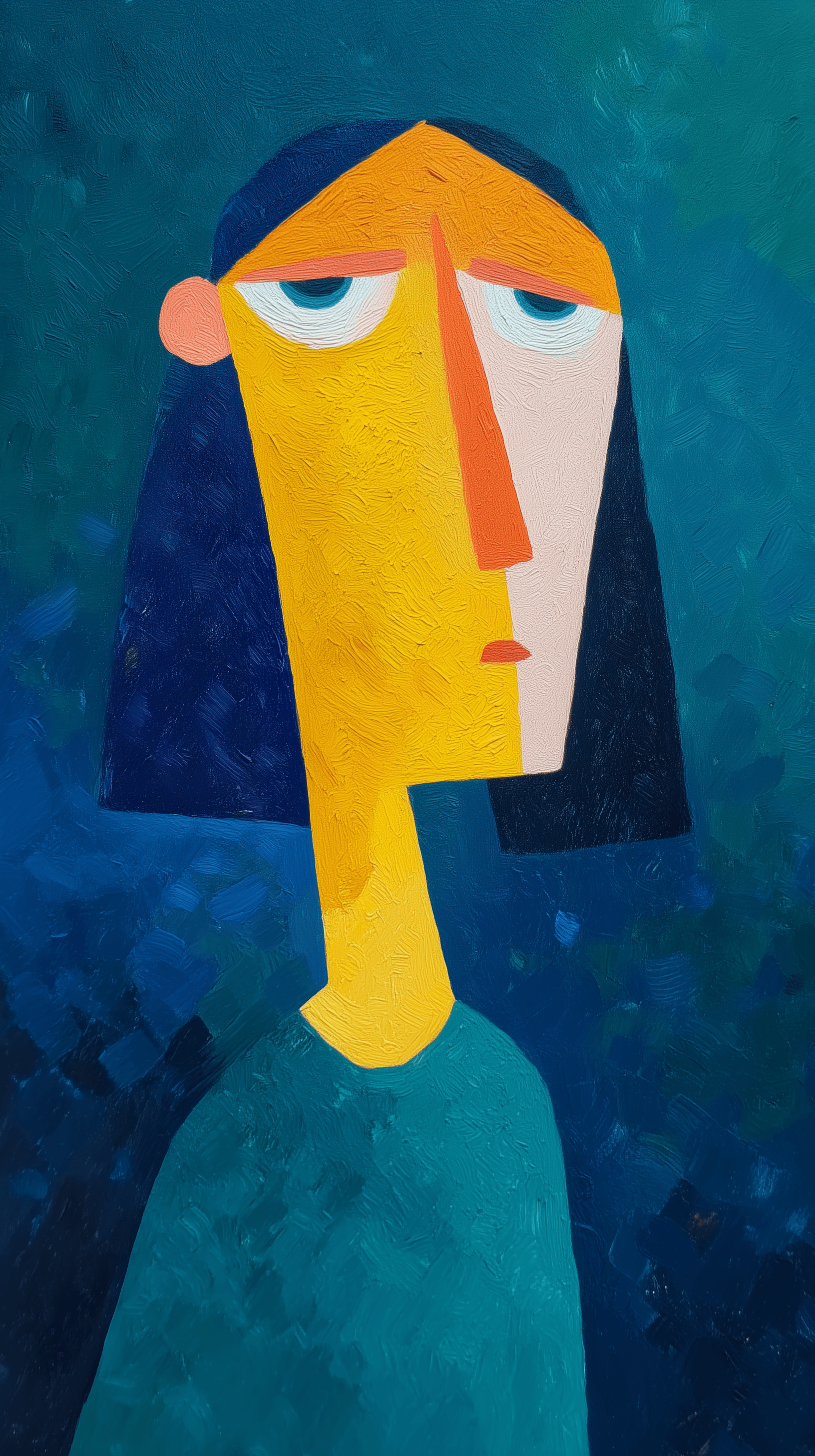 AI generated: artistic, oil painting, portrait of girl, empty eyes, nihilism, grainy touched, minimalist avant-gar...