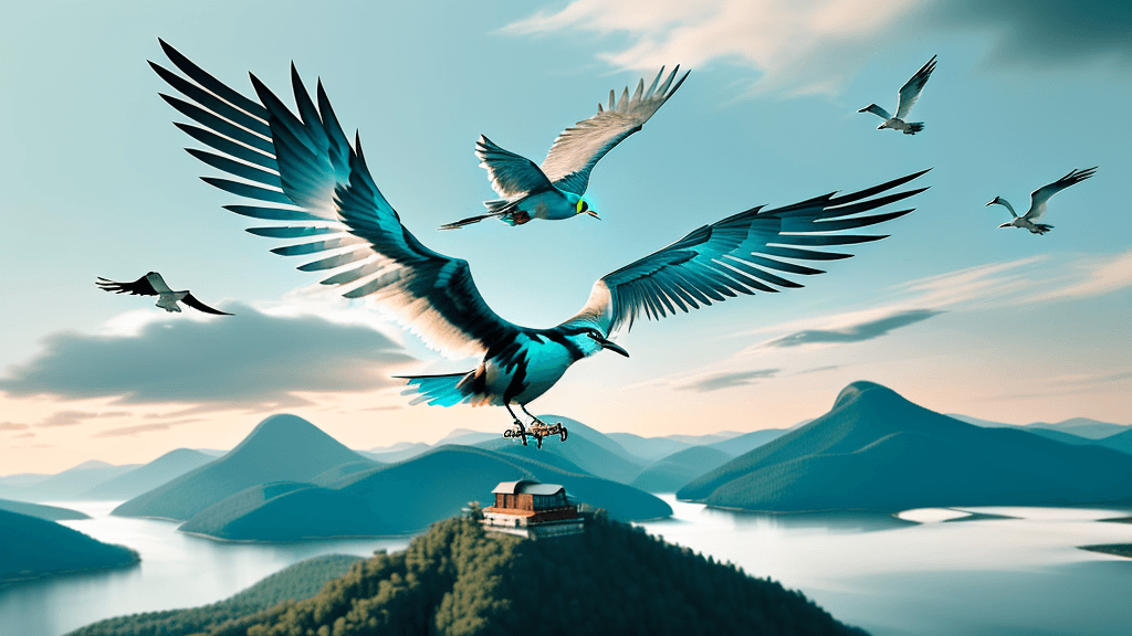 AI generated: "Generate an image of a bird in flight, symbolizing migration. The bird should be soaring over a div...