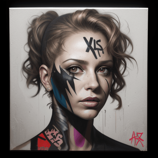 AI generated: a hyperealistic painting of a woman with graffiti on it, in the style of patrick demarchelier, mixed...