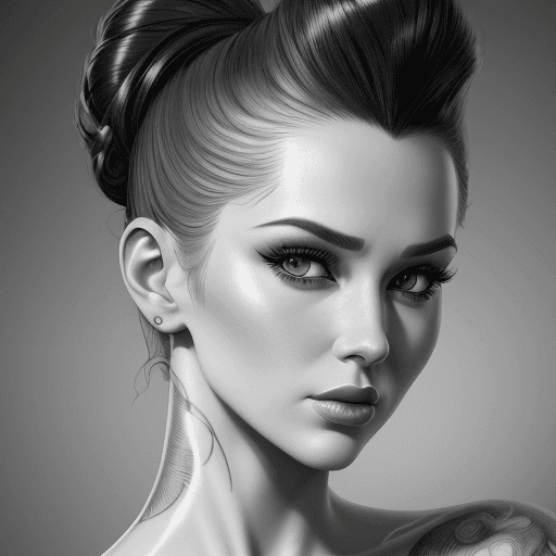 AI generated: the inked drawing shows a woman with hair in an updo, in the style of hyperrealism and photorealism,...