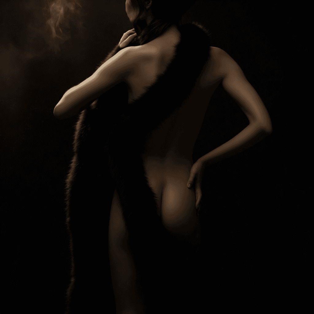 AI generated: (Full-body shot, noir fine art photography, cinematic chiaroscuro lighting, ultra-realistic skin det...