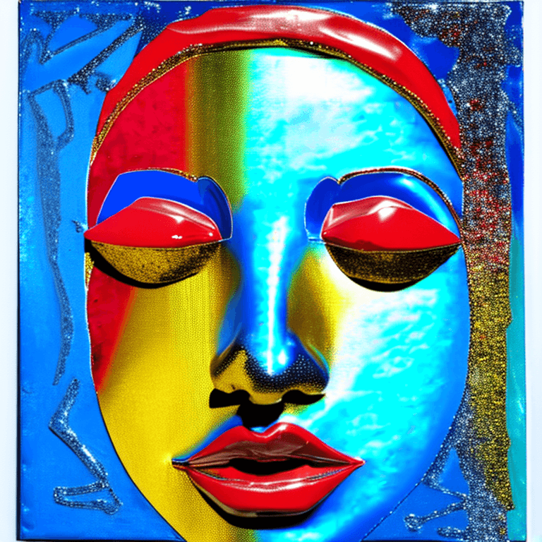 AI generated: Image of a face crafted from glossy, reflective materials. The nose is prominently featured, adorned...
