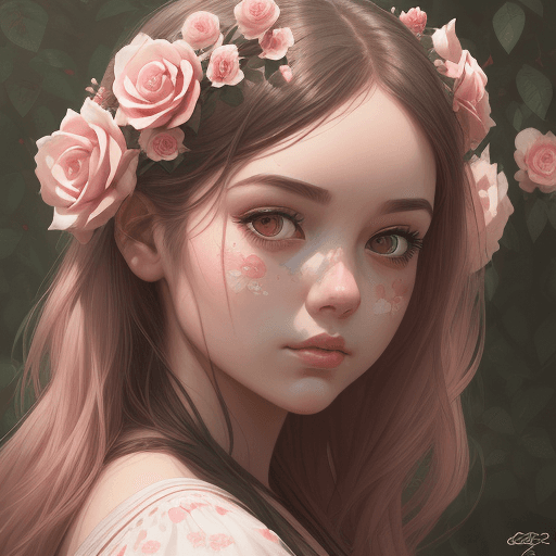 AI generated: picture of a girl dressed in rose flowers, in the style of artgerm, loose linework, lush and detaile...