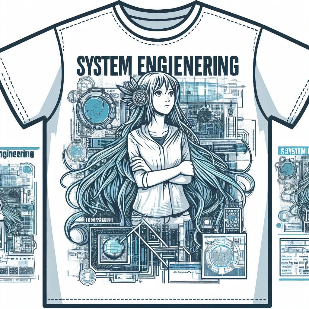 AI generated: System engineering design for a t-shirt with a white background, aimed at inspiring young people in ...