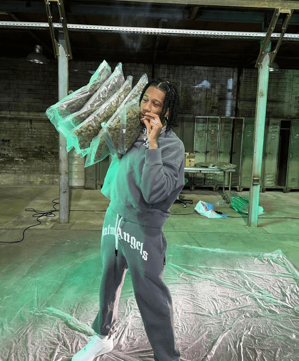 AI generated: A UK drill rapper, with bags of weed 