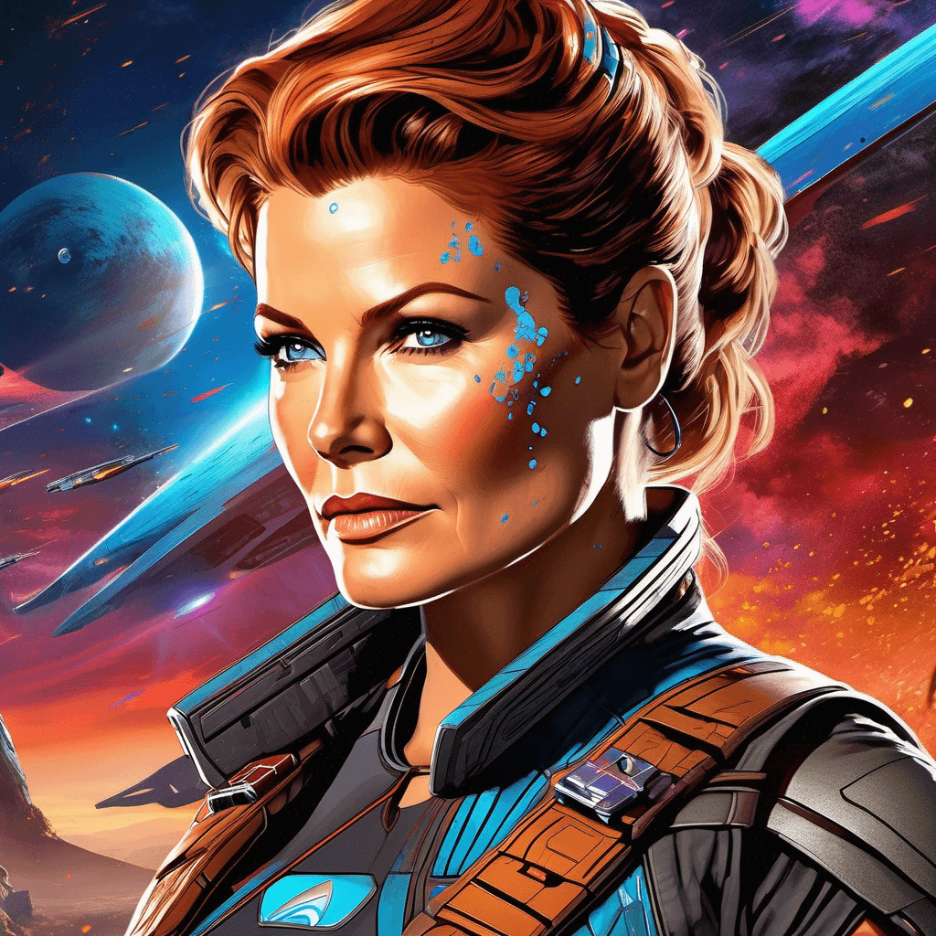 AI generated: A detailed vivid beautiful poster portrait of Captain Janeway from star trek voyager as cyberpunk ve...