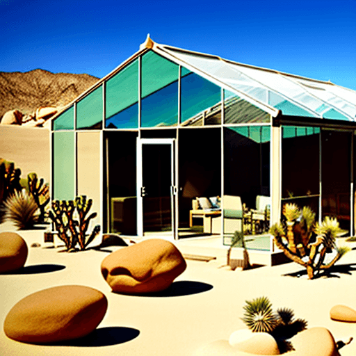 AI generated: glass house in Joshua tree


