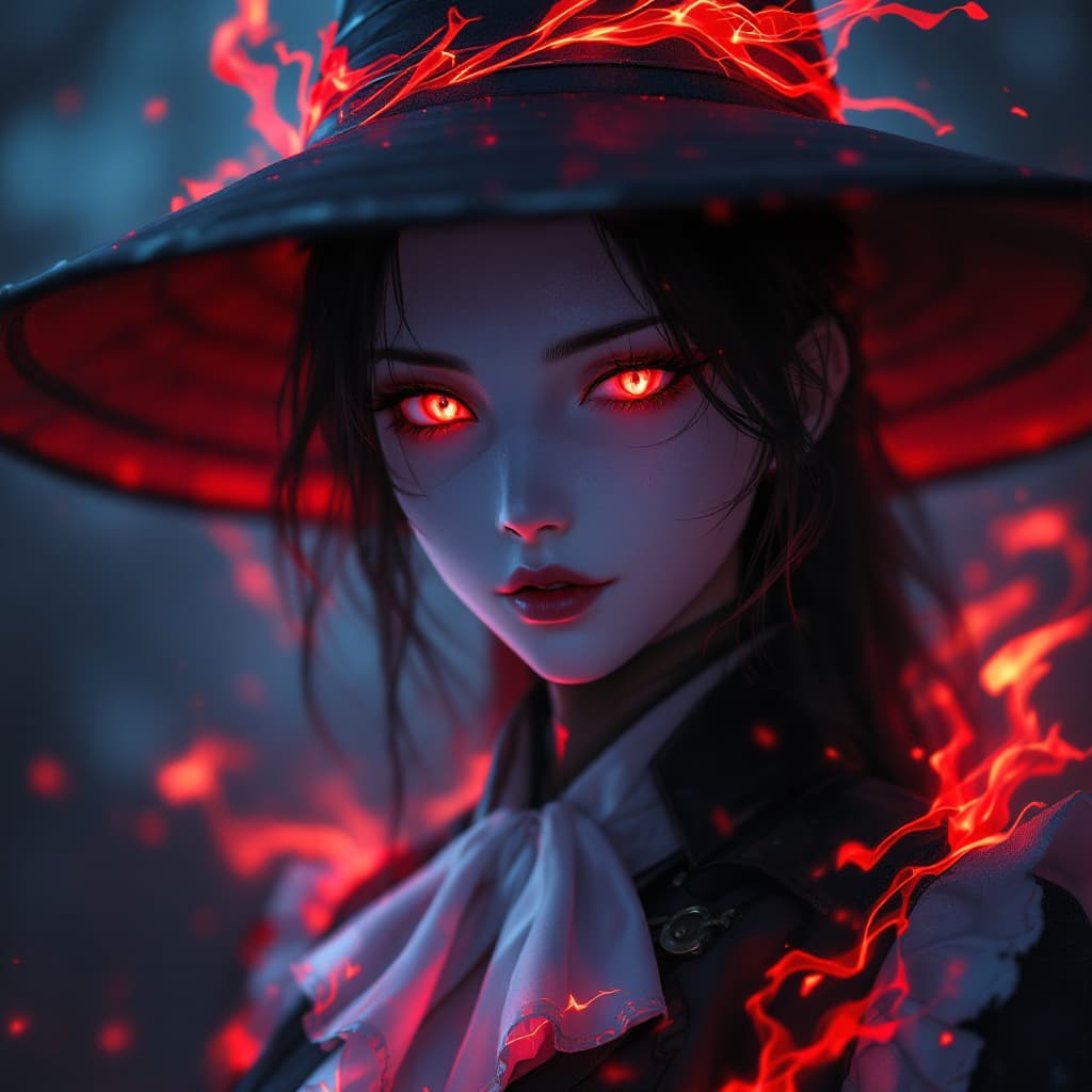 AI generated: an anime character with a white mask and a black hat (the whole face is covered with the mask), in t...