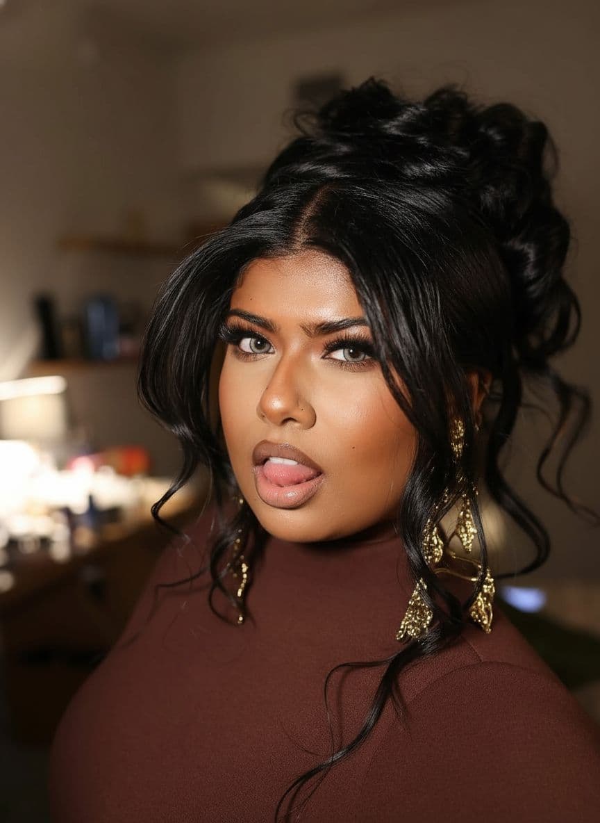 AI generated: Sensual young woman face Closeup licking lips 