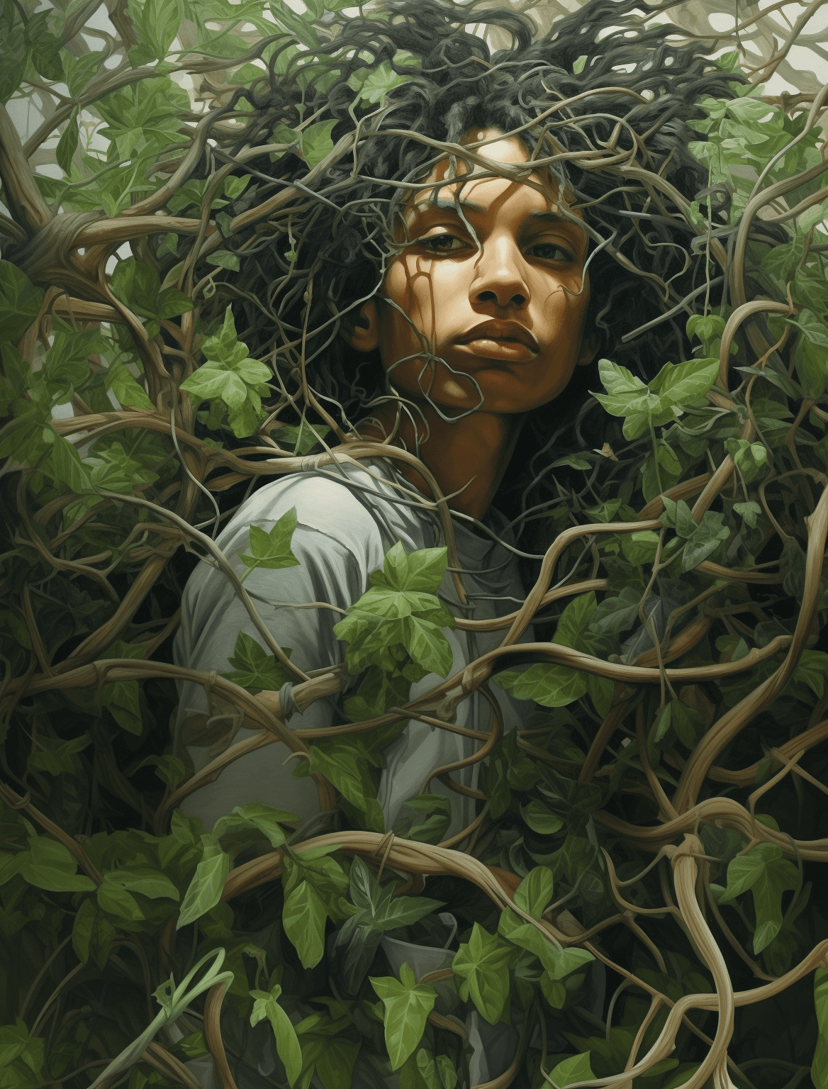 AI generated: the tweeps edward neale samson art, in the style of ethereal and dreamlike, junglecore, realist figu...