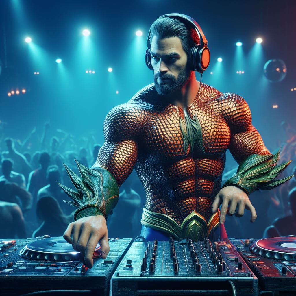 AI generated: dj aquaman playing cdj in the club