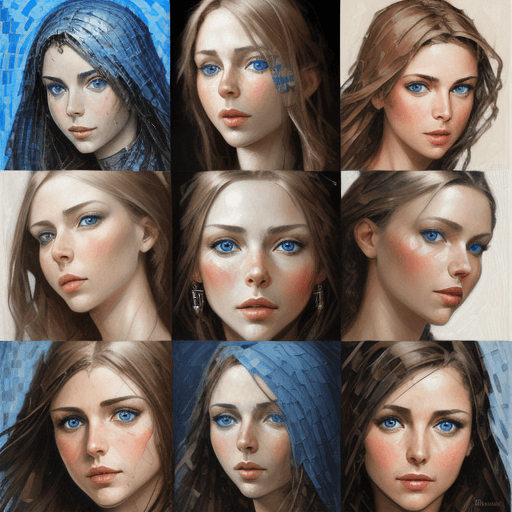 AI generated: a collage of women's faces in mosaic, blue eyes, in the style of andrew atroshenko, peter gric --ar ...