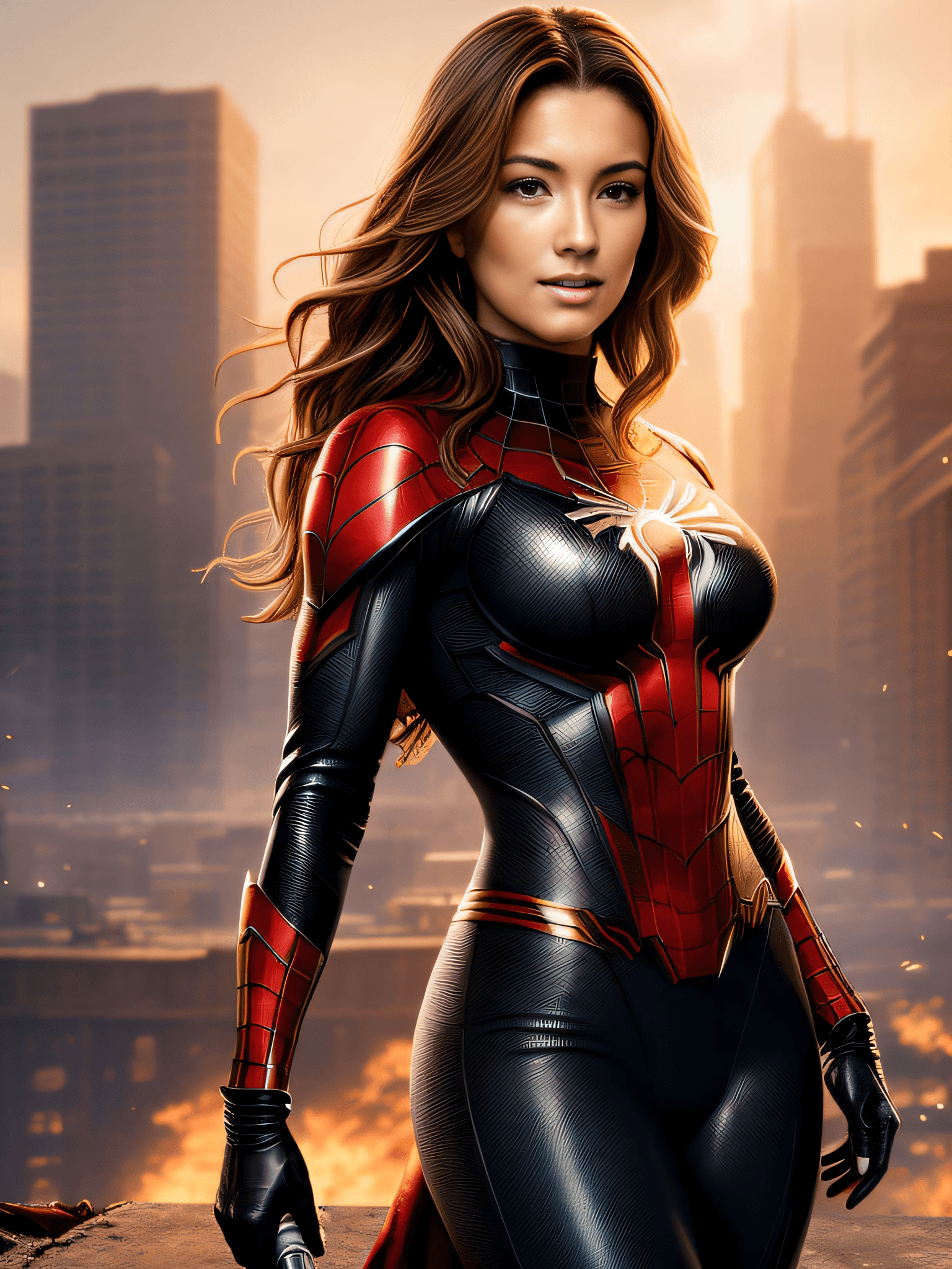 AI generated: a close up of a woman in a superhero suit posing for a picture, ((spiderwoman)), spider woman, spide...